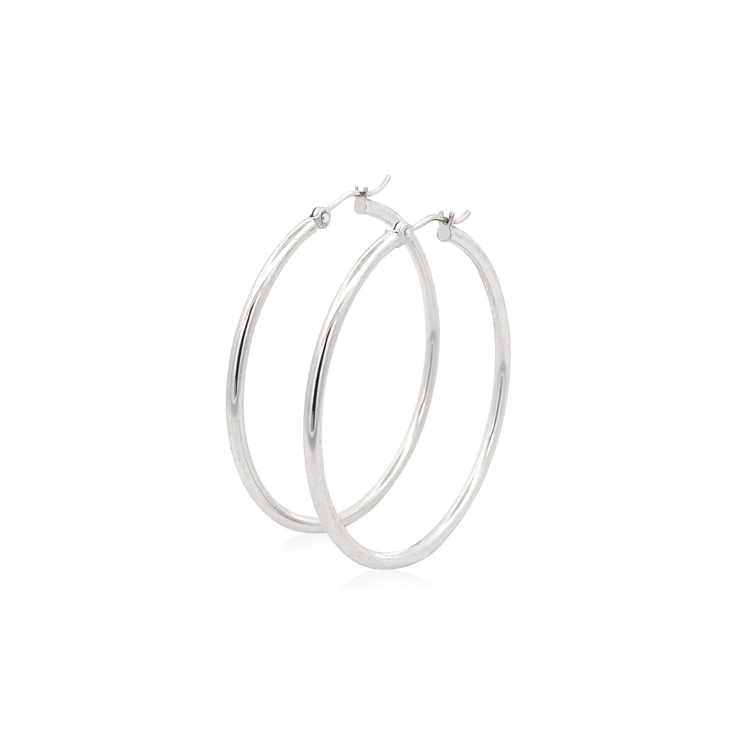14k White Gold Polished Hoop Earrings (40 mm) by Bids.com