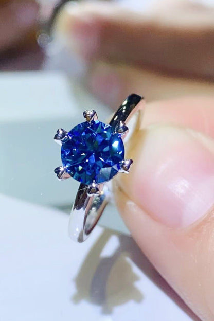 1 Carat Blue Brilliant Round Cut Sparkala™ 6-Prong Solitaire Ring (Platinum Over Pure Sterling Silver) by Sparkala
