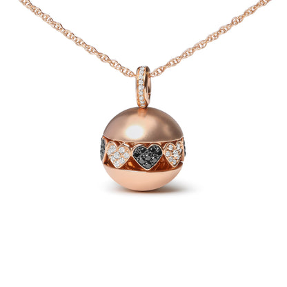 18K Rose Gold 3/8 Cttw Black and White Diamond Ball with Filigree Heart and Cluster Design 18" Pendant Necklace (Black and G-H Color, SI1-SI2 Clarity) by Bids.com