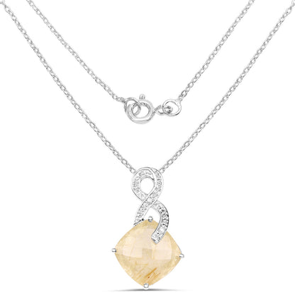 8.81 Carat Genuine Golden Rutile and White Diamond .925 Sterling Silver Pendant  DestGlow