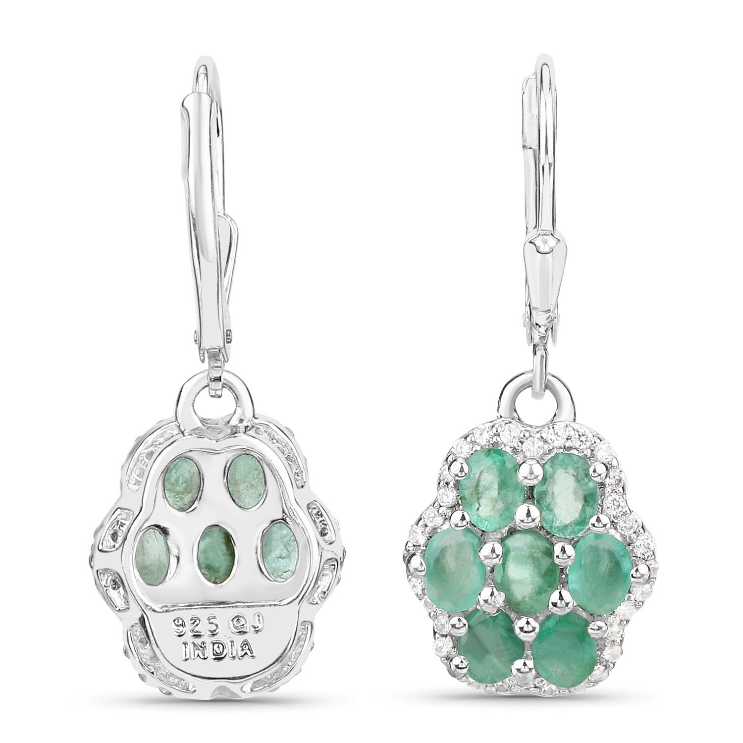 2.48 Carat Genuine Zambian Emerald and White Zircon .925 Sterling Silver Earrings  DestGlow