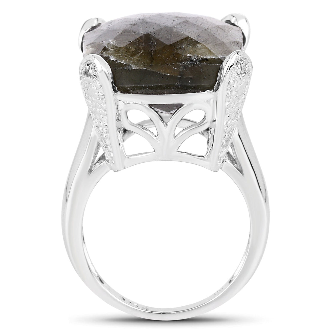 17.17 Carat Genuine Labradorite and White Topaz .925 Sterling Silver Ring by Bids.com