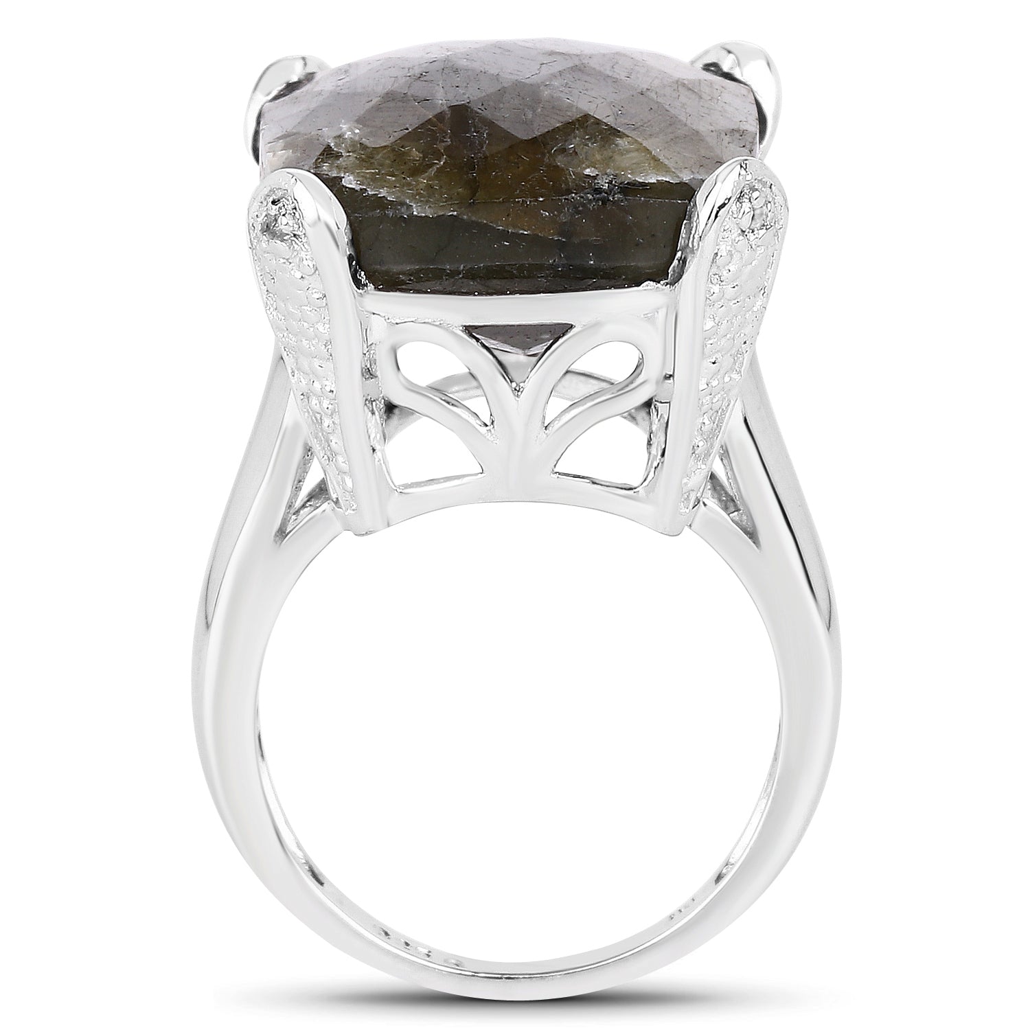 17.17 Carat Genuine Labradorite and White Topaz .925 Sterling Silver Ring by Bids.com