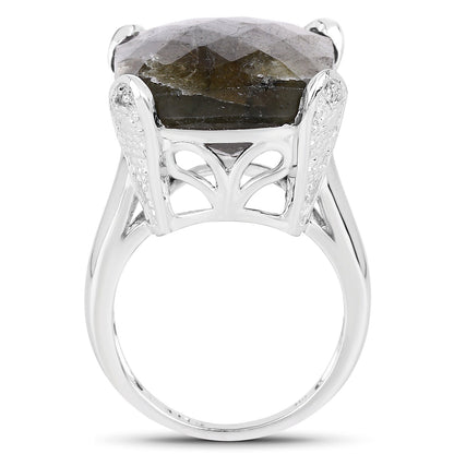 17.17 Carat Genuine Labradorite and White Topaz .925 Sterling Silver Ring by Bids.com
