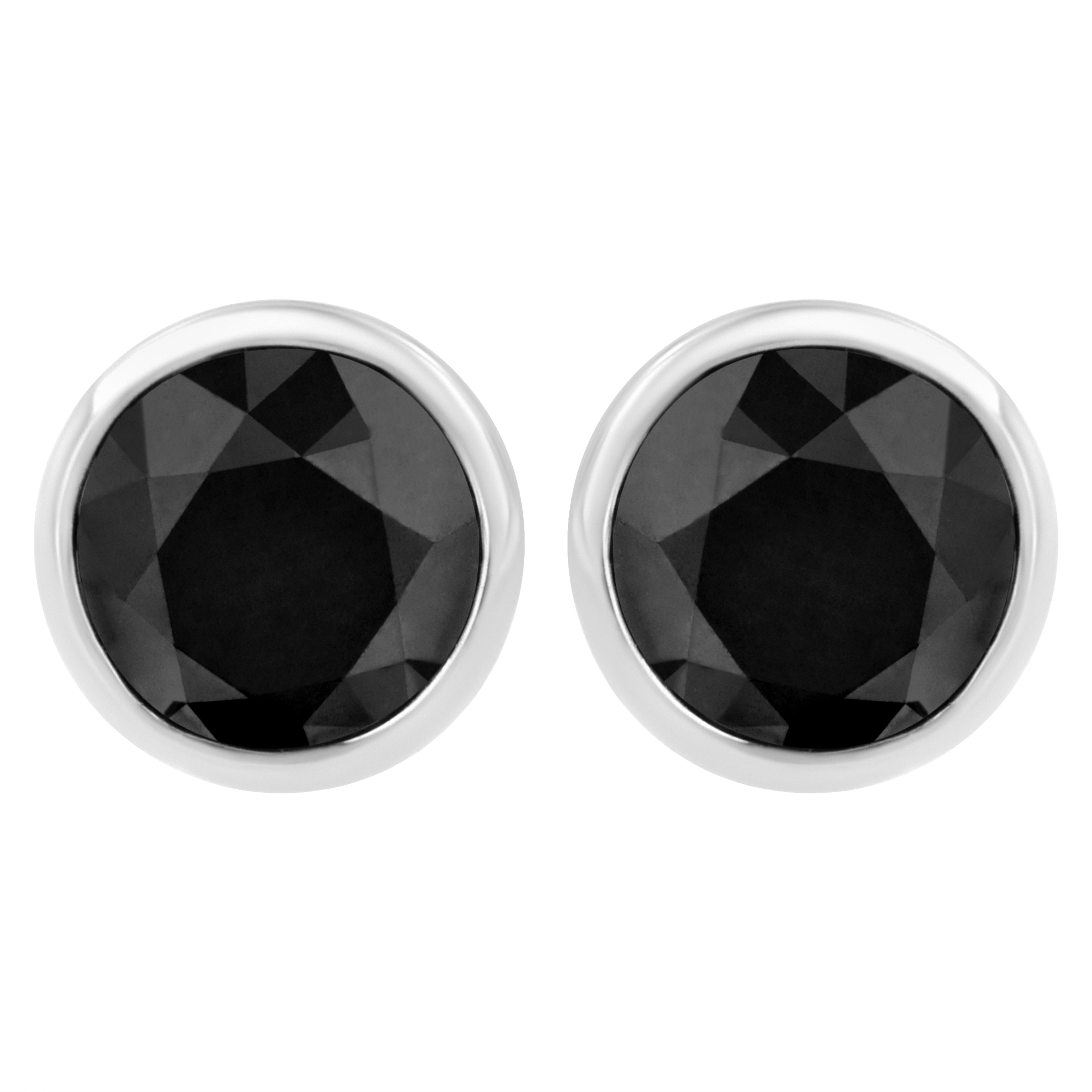 .925 Sterling Silver 4.00 Cttw Round Brilliant-Cut Black Diamond Bezel-Set Stud Earrings with Screw Backs (Fancy Color-Enhanced, I2-I3 Clarity) by Bids.com