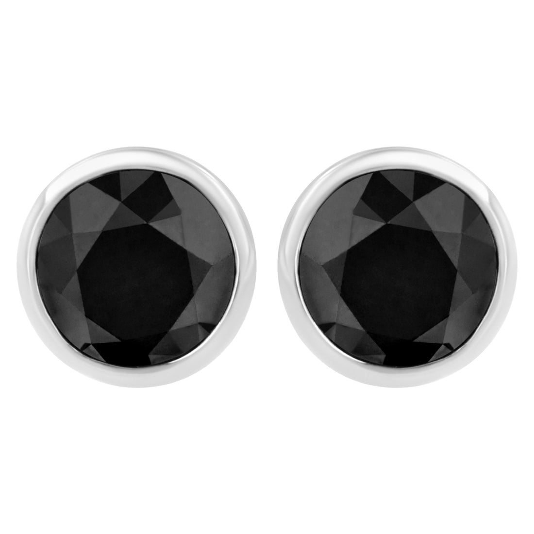 .925 Sterling Silver 4.00 Cttw Round Brilliant-Cut Black Diamond Bezel-Set Stud Earrings with Screw Backs (Fancy Color-Enhanced, I2-I3 Clarity) by Bids.com