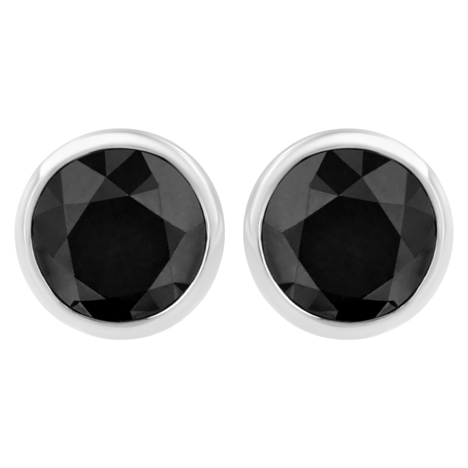 14K White Gold 1/2 Cttw Round Brilliant-Cut Black Diamond Bezel-Set Stud Earrings with Screw Backs (Fancy Color-Enhanced, I2-I3 Clarity) by Bids.com