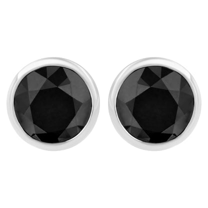 14K White Gold 1/2 Cttw Round Brilliant-Cut Black Diamond Bezel-Set Stud Earrings with Screw Backs (Fancy Color-Enhanced, I2-I3 Clarity) by Bids.com
