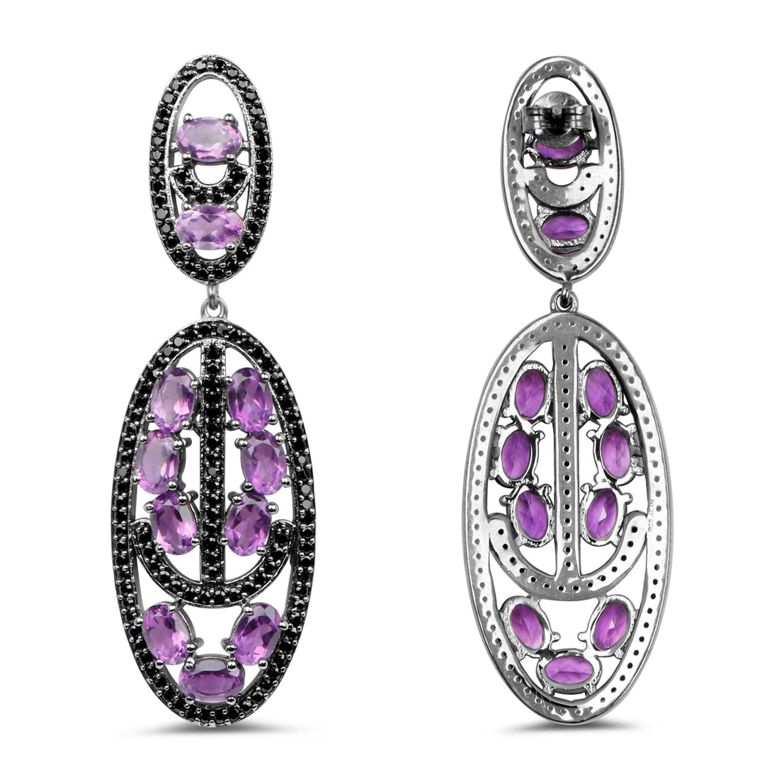 12.45 Carat Genuine Amethyst and Black Spinel .925 Sterling Silver Earrings by Bids.com