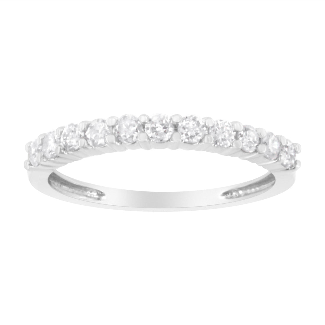 .925 Sterling Silver 1/2 cttw Shared Prong-Set Brilliant Round-Cut Diamond 11 Stone Band Ring (I-J Color, SI2-I1 Clarity) - Size 7  DestGlow