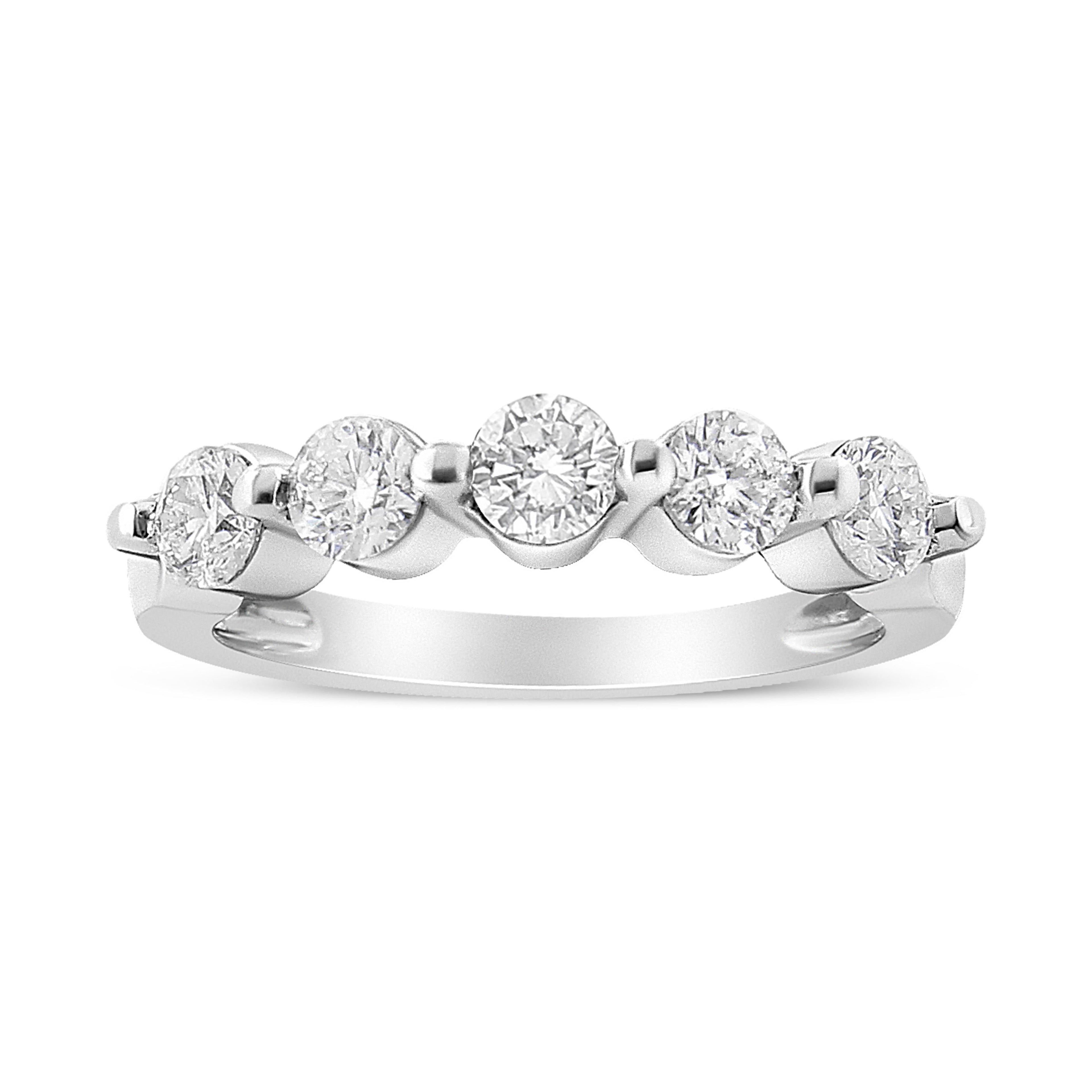 14K White Gold 1.00 Cttw Brilliant Round Cut Diamond 5-Stone Band Ring (H-I Color, SI2-I1 Clarity) - Ring Size 7 by Bids.com