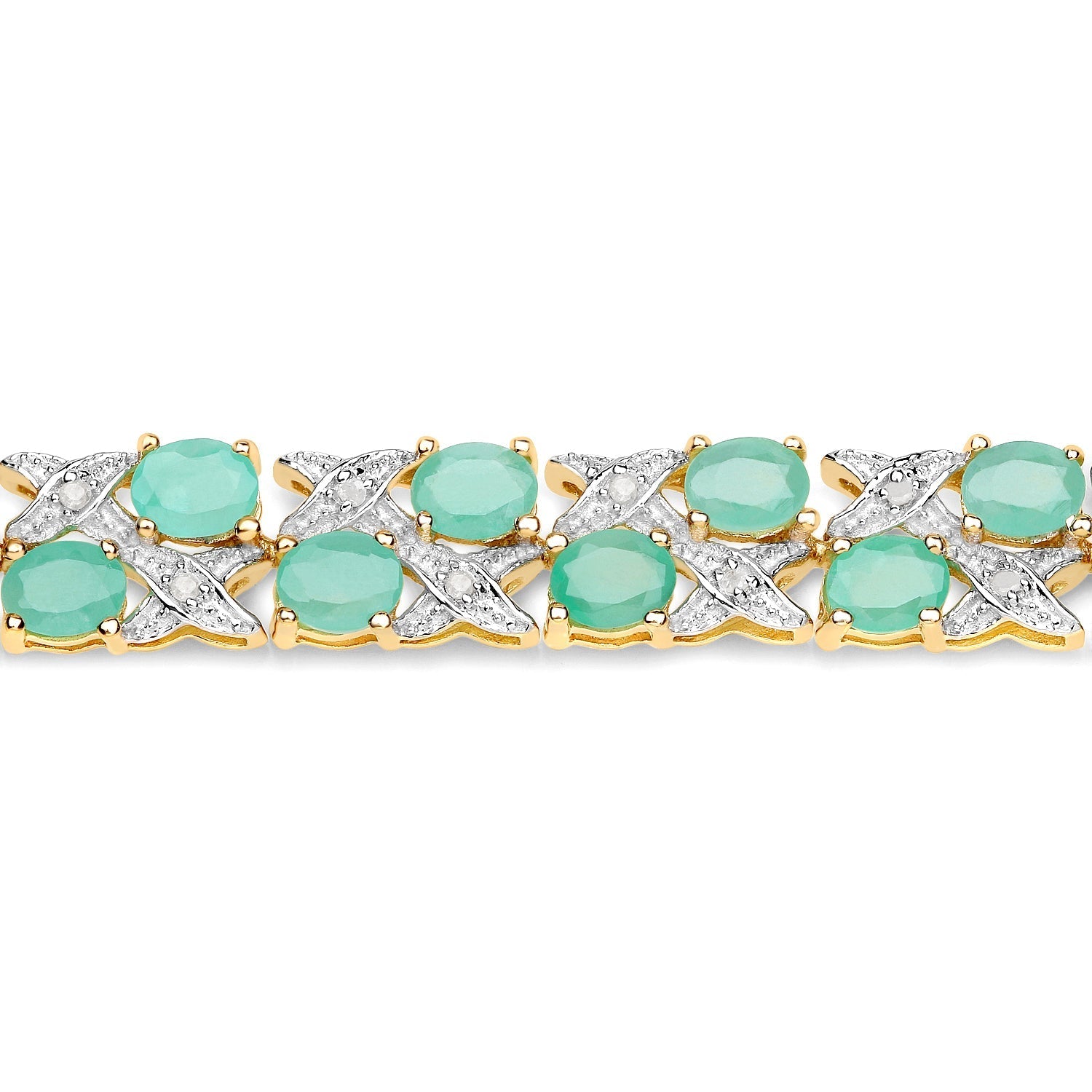 14K Yellow Gold Plated 10.37 Carat Genuine Emerald and White Diamond .925 Sterling Silver Bracelet  DestGlow