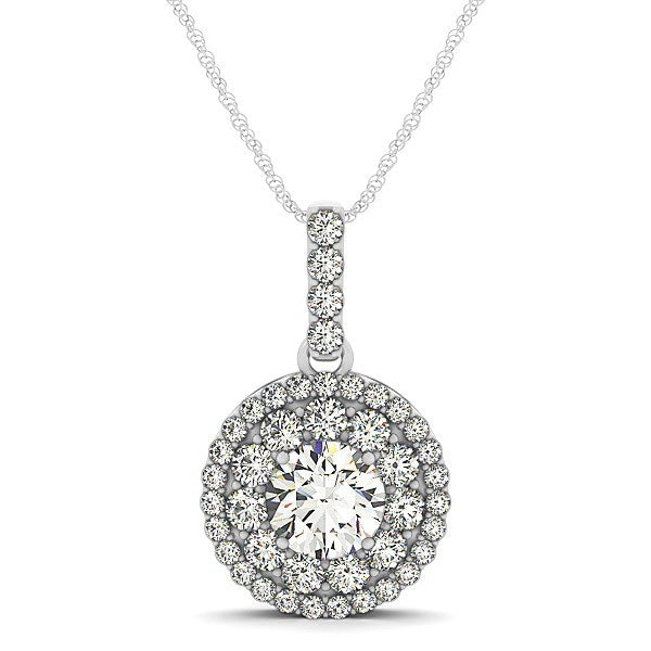14k White Gold Diamond Halo Round Shape Pendant (1 1/4 cttw) by Bids.com