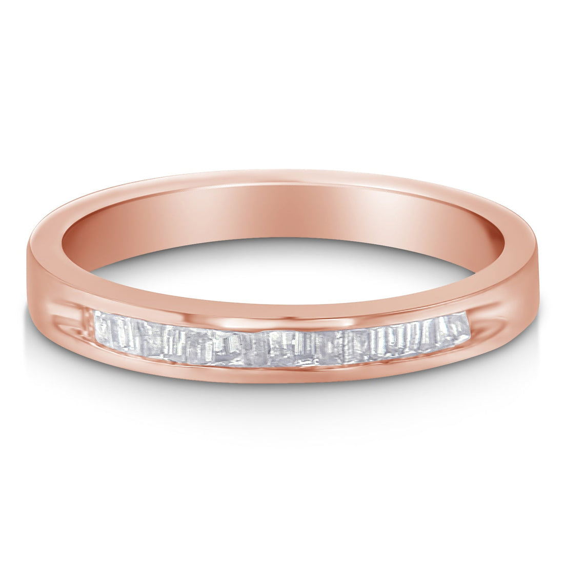 10K Rose Gold over .925 Sterling Silver 1/5 Cttw Diamond Channel-Set Stackable Band Ring (H-I Color, I1-I2 Clarity) - Size 6 3/4 by Bids.com