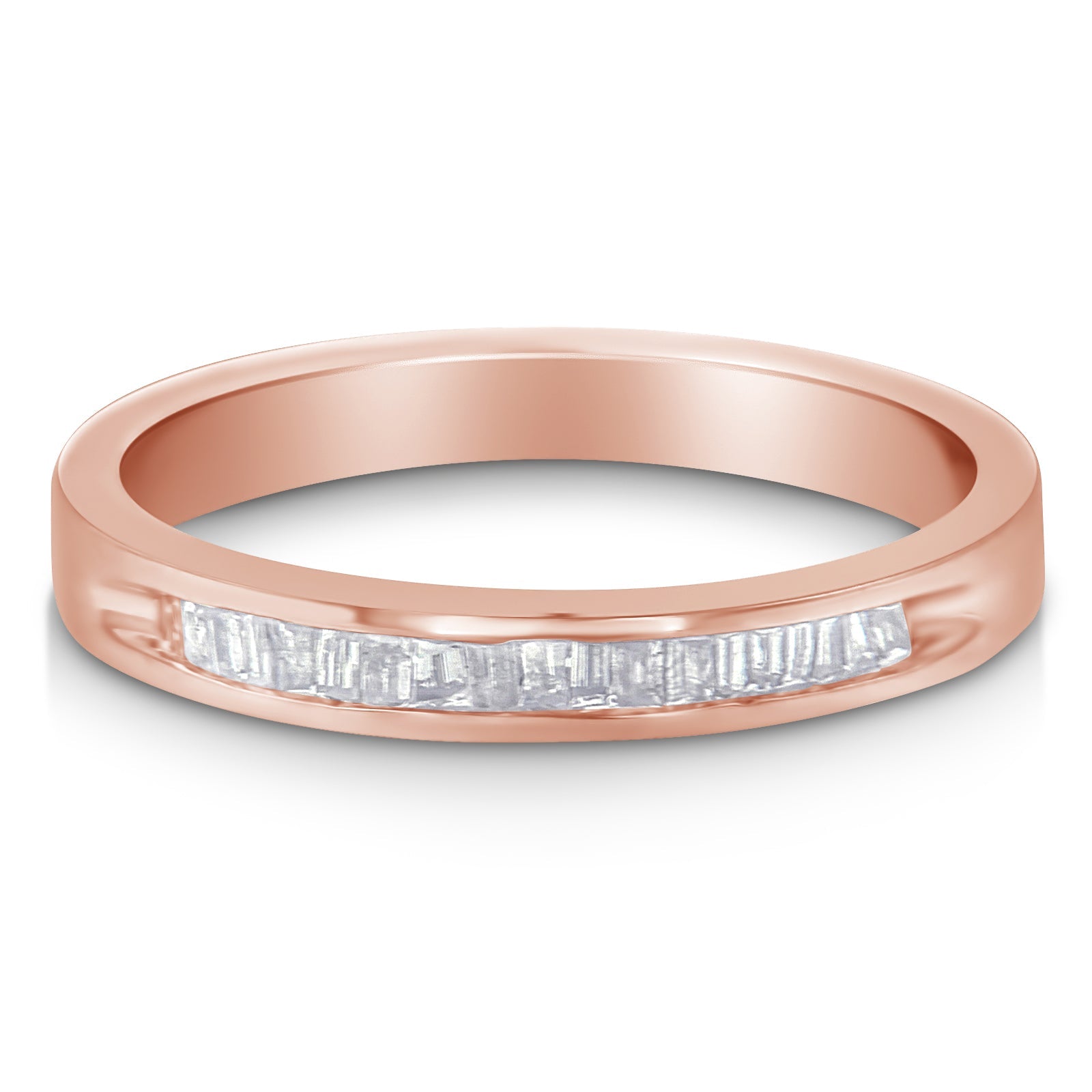 10K Rose Gold over .925 Sterling Silver 1/5 Cttw Diamond Channel-Set Stackable Band Ring (H-I Color, I1-I2 Clarity) - Size 6 3/4 by Bids.com