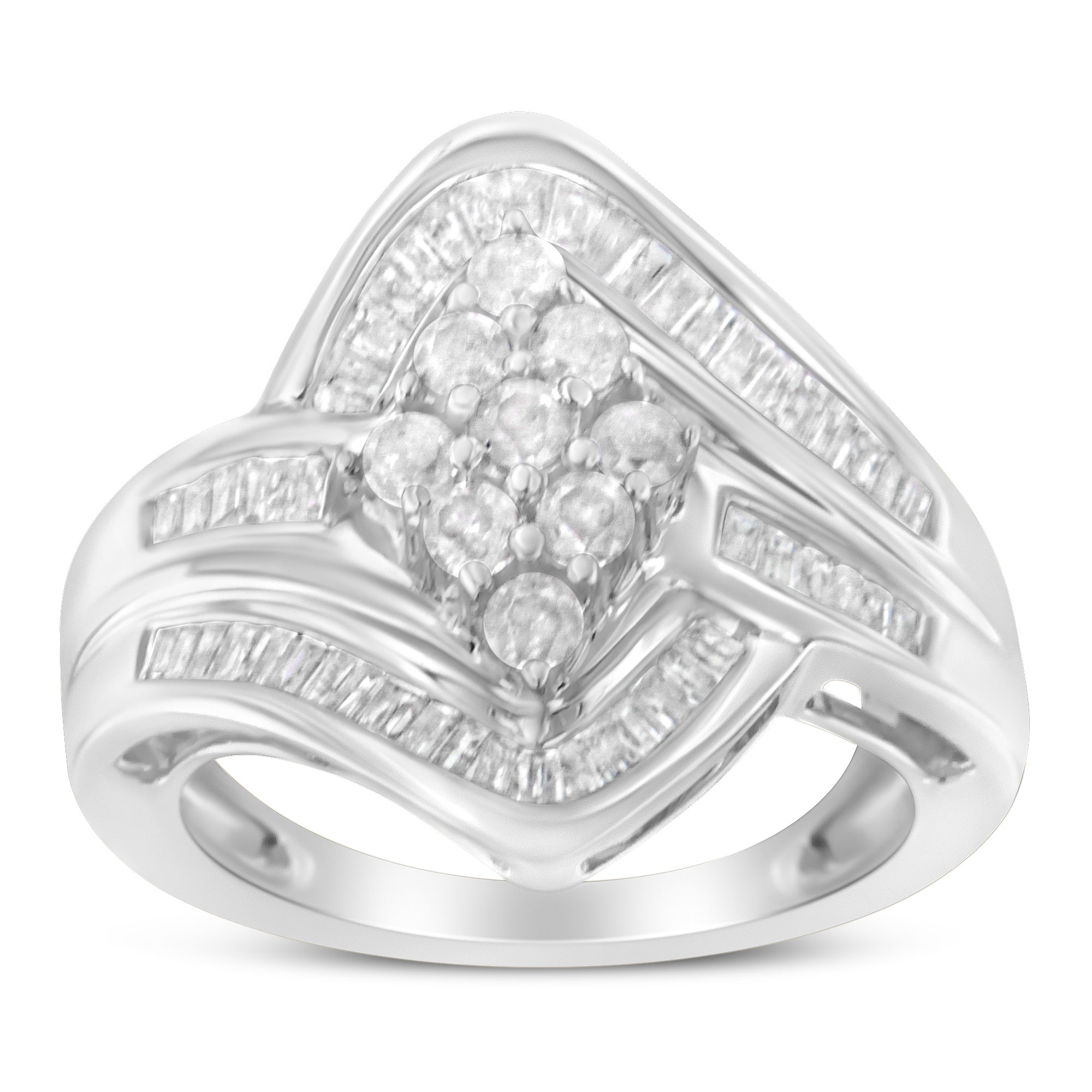 10K White Gold Diamond Bypass Cluster Ring (1 Cttw, I-J Color, I2-I3 Clarity) - Size 7 by Bids.com