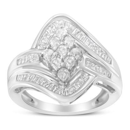 10K White Gold Diamond Bypass Cluster Ring (1 Cttw, I-J Color, I2-I3 Clarity) - Size 7 by Bids.com