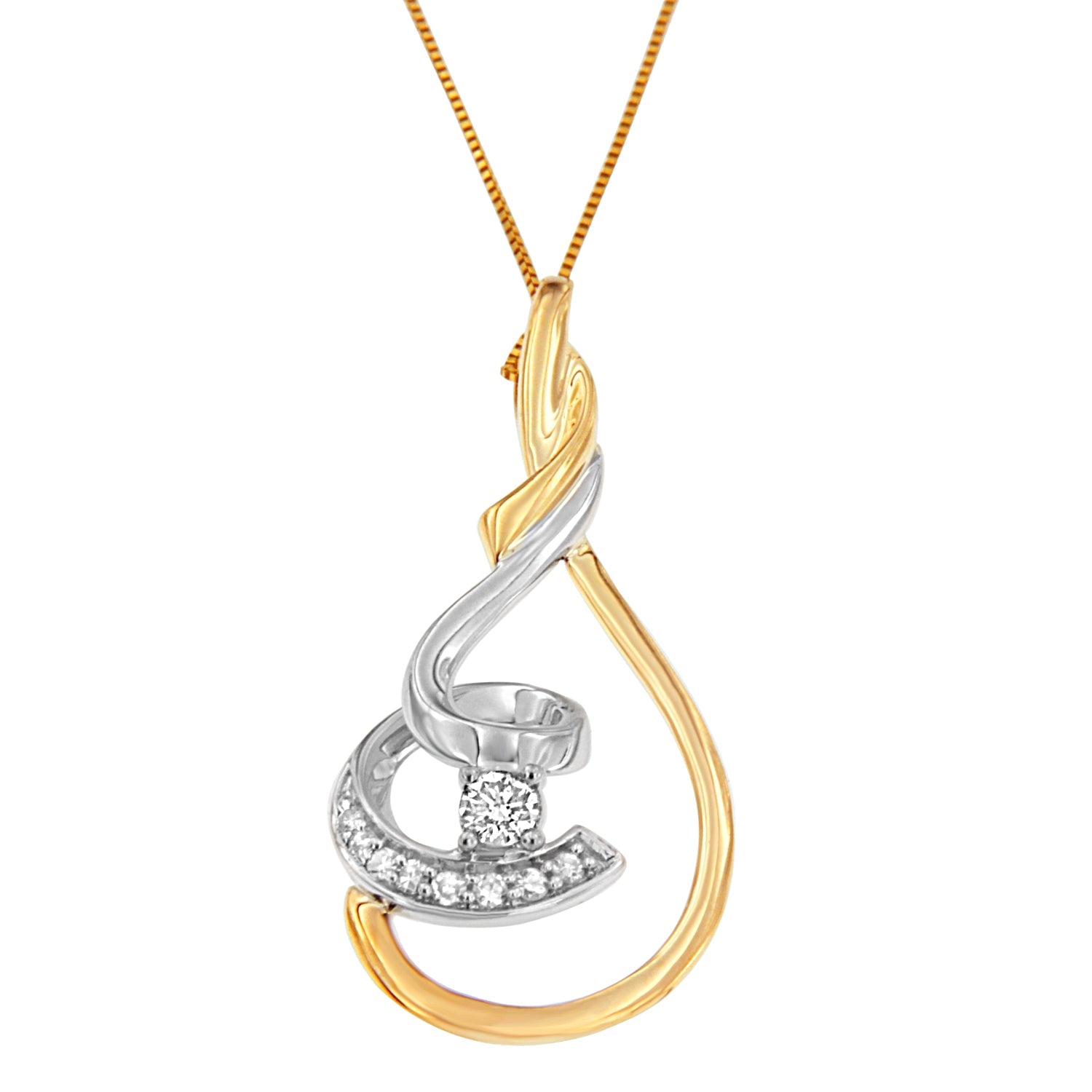 Espira 10K Two-Tone Yellow &amp; White 1/6 Cttw Brilliant-Cut Diamond Layered Spiral 18" Pendant Necklace (H-I Color, I2-I3 Clarity) by Bids.com