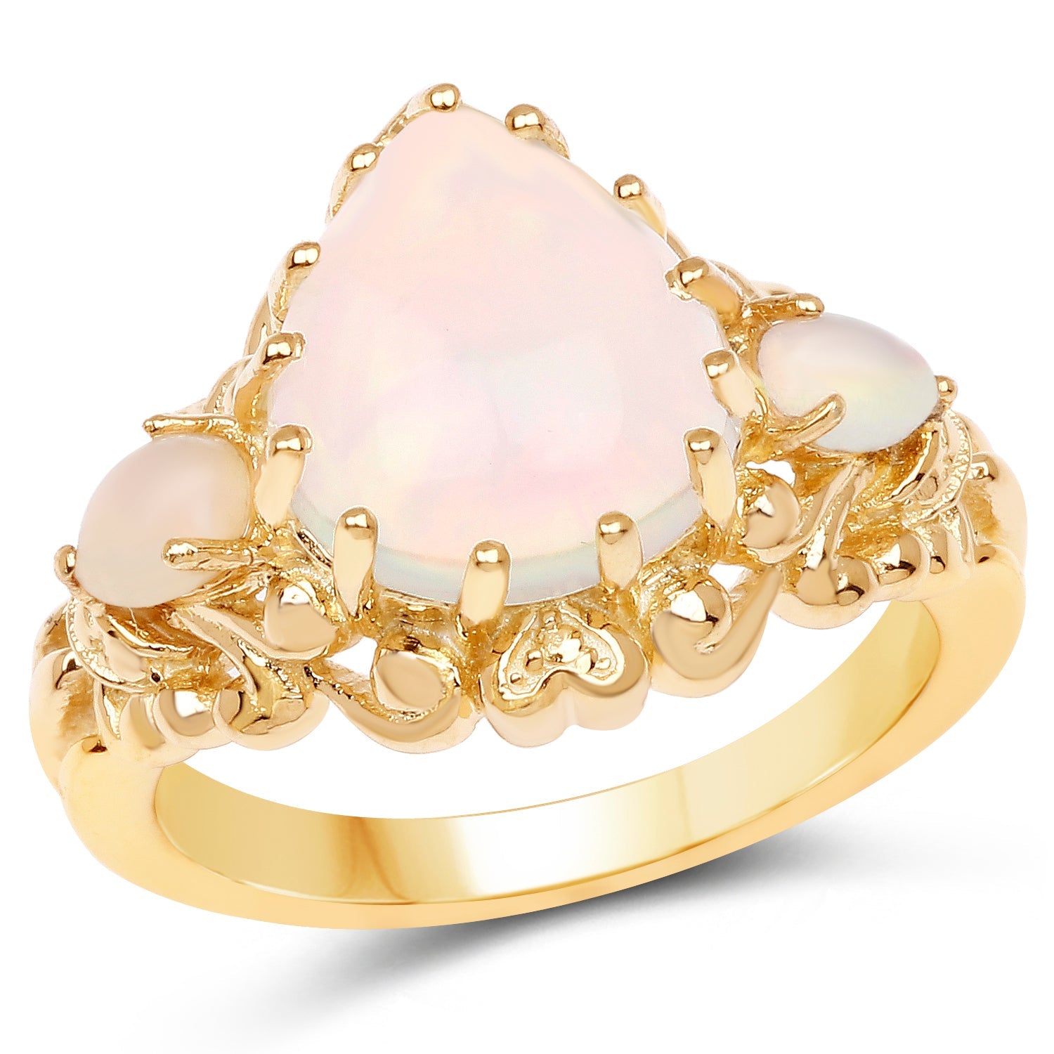 14K Yellow Gold Plated 3.26 Carat Genuine Ethiopian Opal .925 Sterling Silver Ring by Bids.com