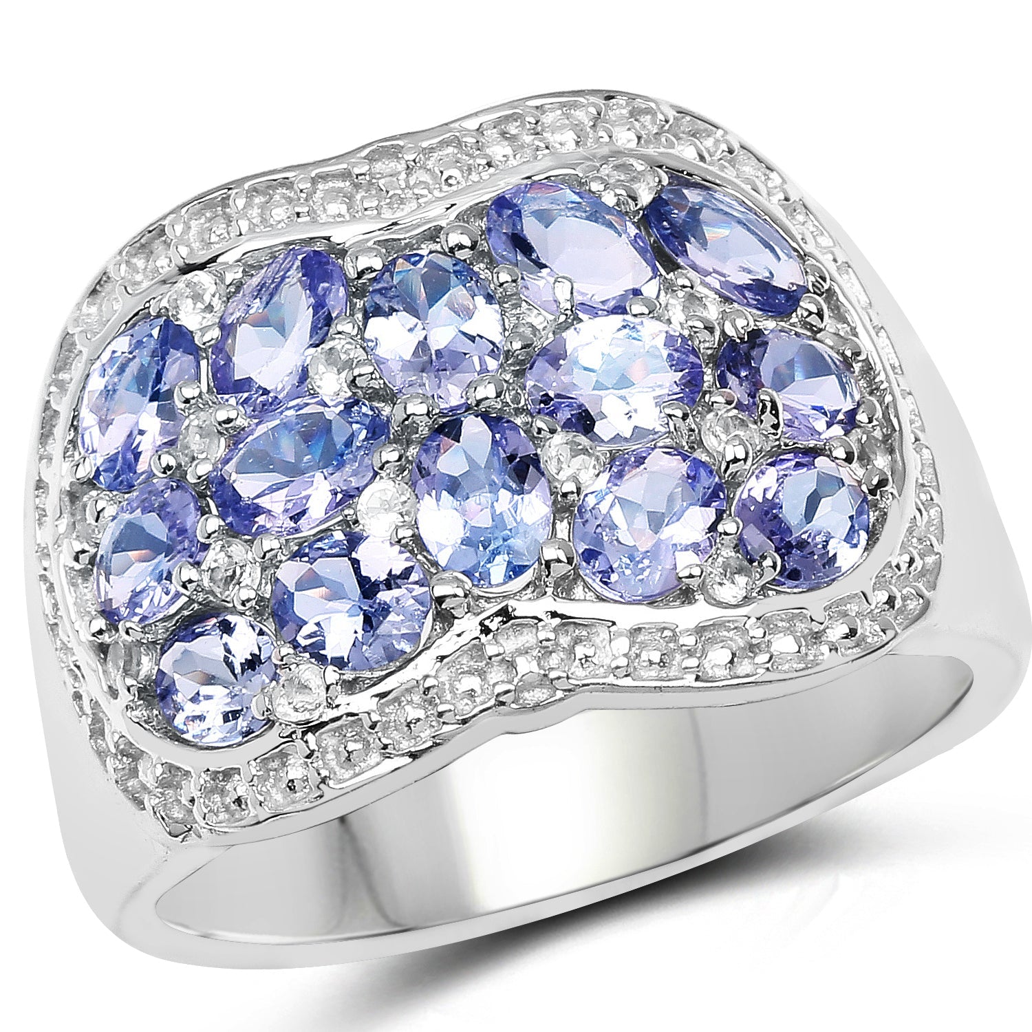 2.62 Carat Genuine Tanzanite and White Topaz .925 Sterling Silver Ring by Bids.com
