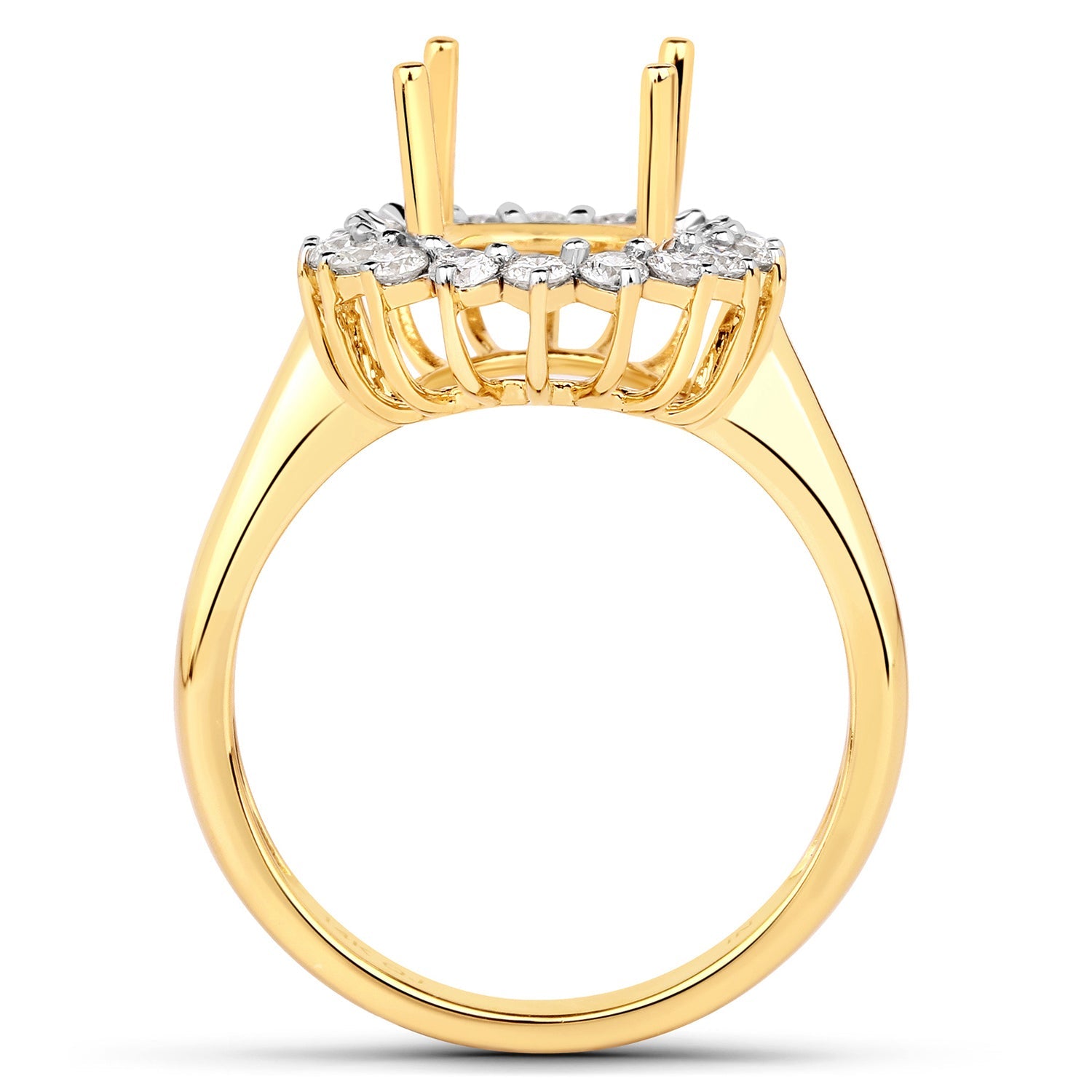 0.54 Carat Genuine White Diamond 14K Yellow Gold Semi Mount Ring - holds 11x9mm Oval Gemstone by Bids.com