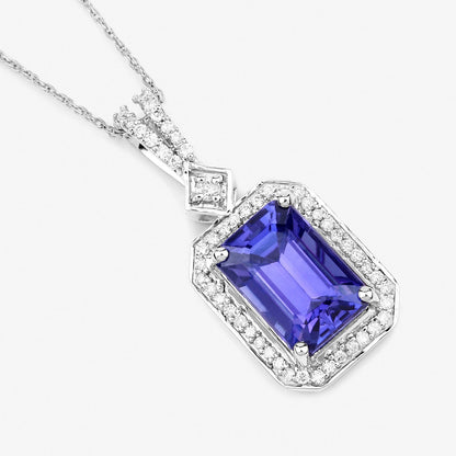 2.56 Carat Genuine Tanzanite and White Diamond 14K White Gold Pendant by Bids.com