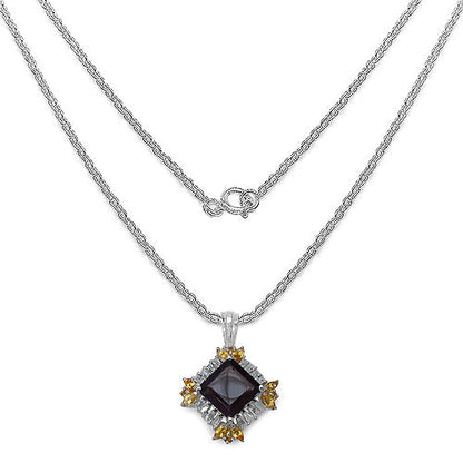 6.27 Carat Genuine Smoky Quartz, Citrine &amp; White Topaz .925 Sterling Silver Pendant by Bids.com