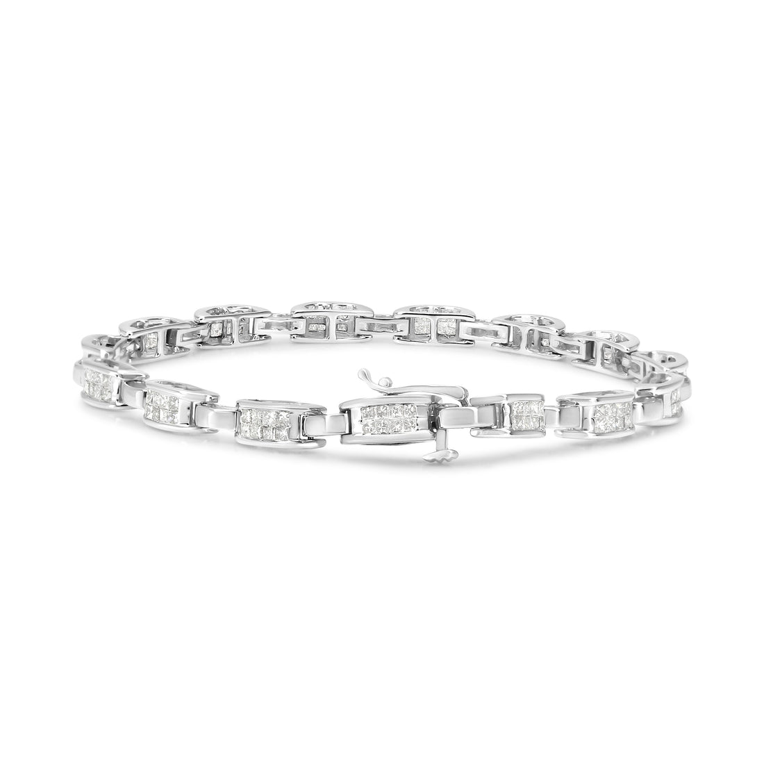 14K White Gold 2.0 Cttw Princess Cut Invisible Set Diamond Rectangular Link Bracelet (I-J Color, I1-I2 Clarity) - 7.25" by Bids.com