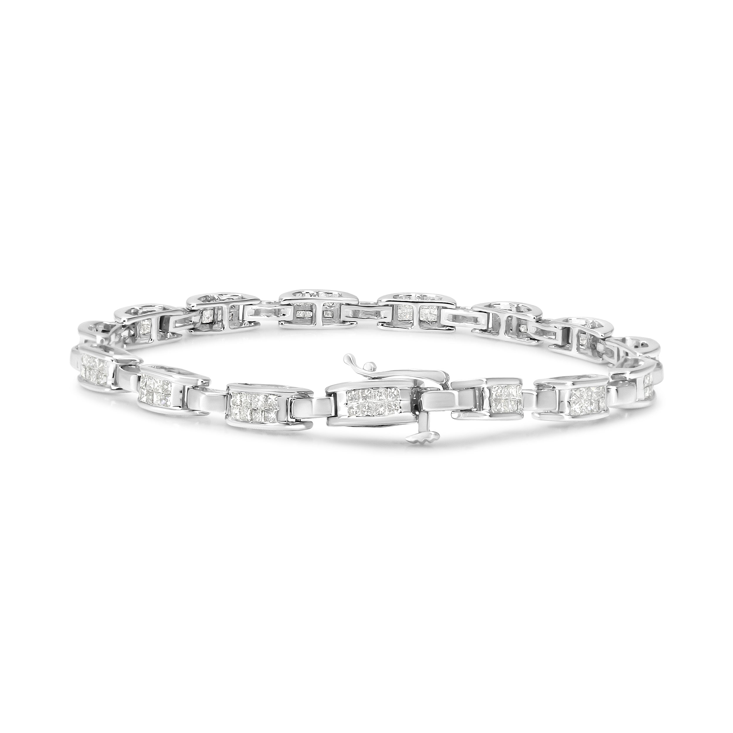 14K White Gold 2.0 Cttw Princess Cut Invisible Set Diamond Rectangular Link Bracelet (I-J Color, I1-I2 Clarity) - 7.25" by Bids.com