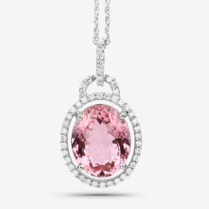 3.90 Carat Genuine Pink Tourmaline and White Diamond 14K White Gold Pendant by Bids.com