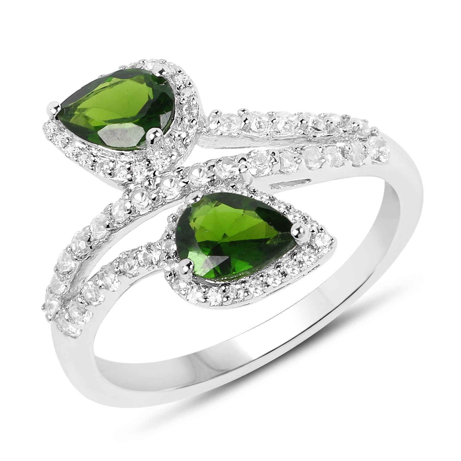 2.24 Carat Genuine Chrome Diopside and White Topaz .925 Sterling Silver Ring  DestGlow