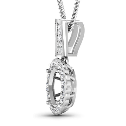 0.22 Carat Genuine White Diamond 14K White Gold Semi Mount Pendant - holds 9x7mm Oval Gemstone by Bids.com