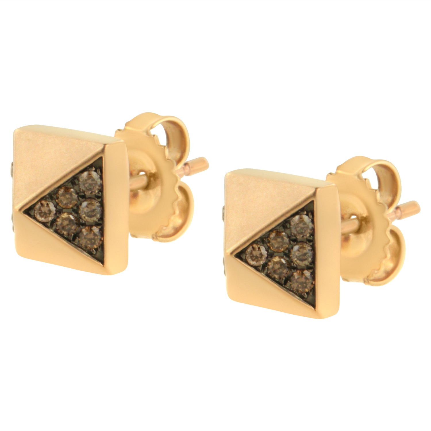 14K Rose Gold 1/4 Cttw Brown Diamond Pyramid Stud Earring (Brown Color, SI1-SI2 Clarity) by Bids.com