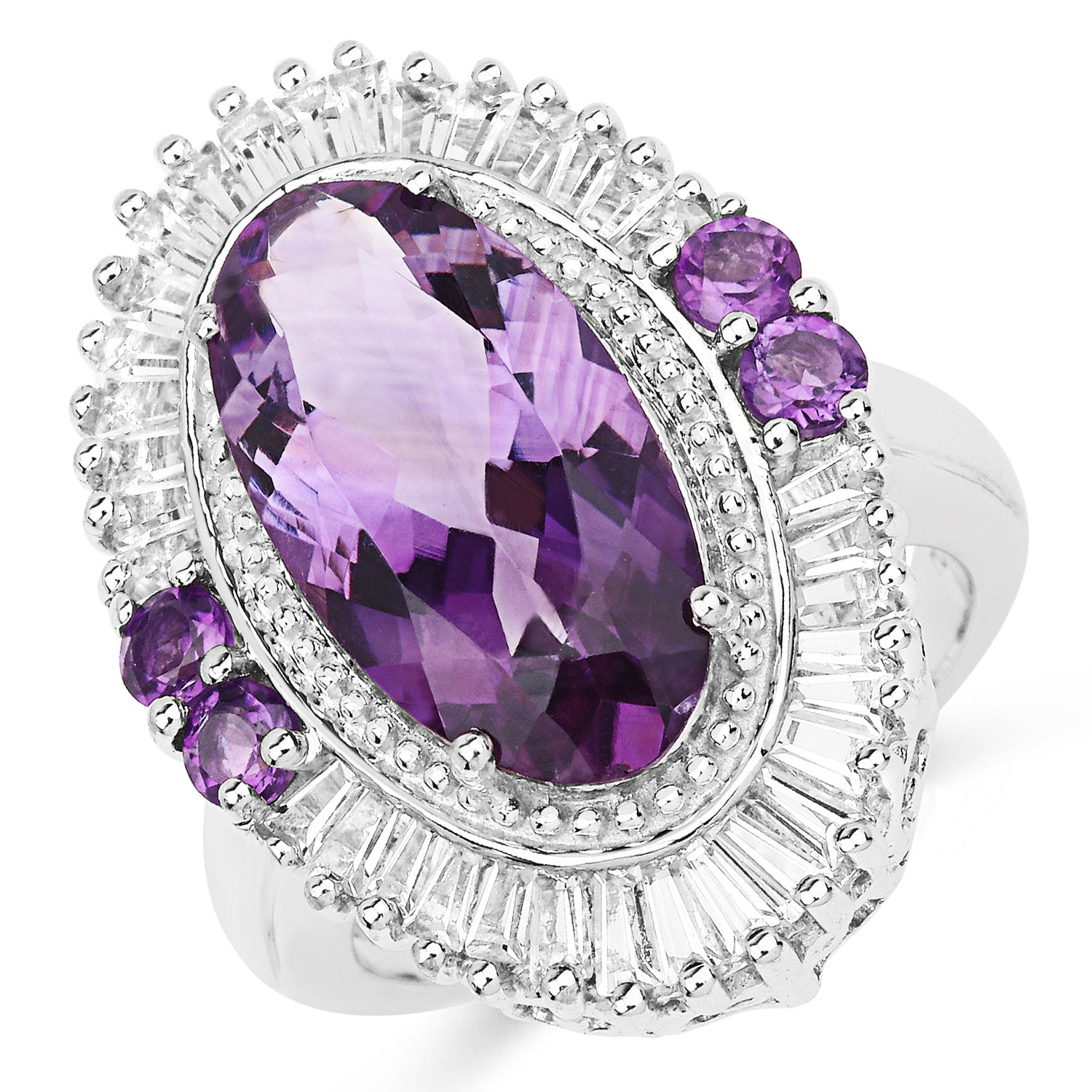7.96 Carat Genuine Amethyst and White Topaz .925 Sterling Silver Ring by Bids.com