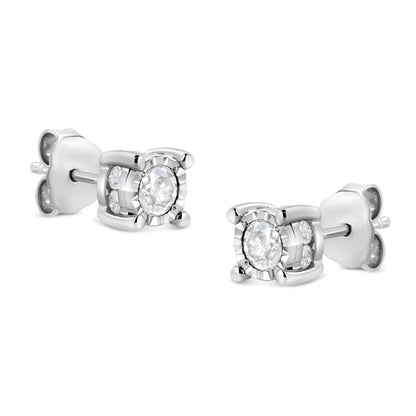 .925 Sterling Silver 1.0 Cttw Round Brilliant-Cut Diamond Miracle-Set Solitaire Stud Earrings (H-I Color, I2-I3 Clarity) by Bids.com