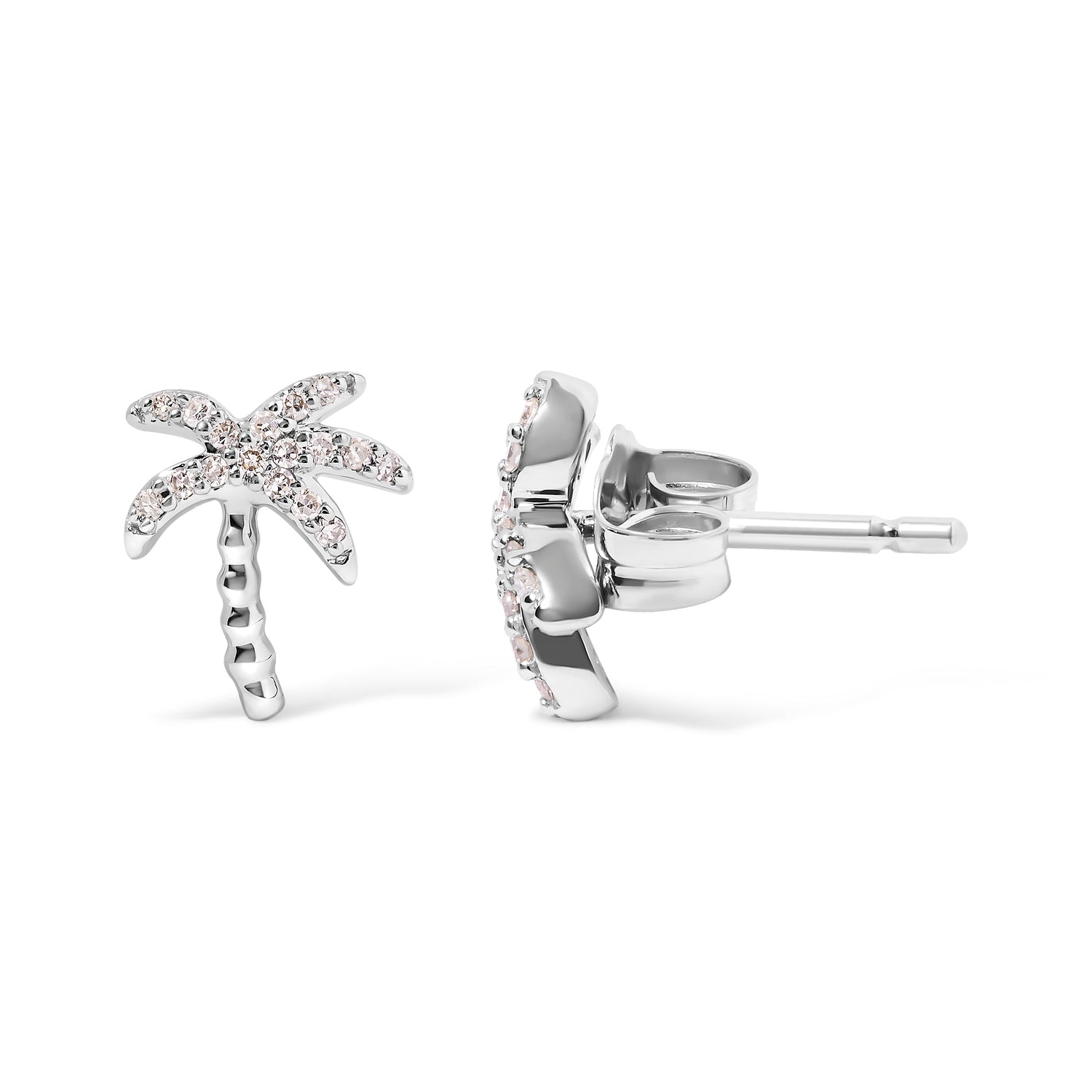 10K White Gold 1/10 Cttw Diamond Encrusted Palm Tree Stud Earrings (H-I Color, I1-I2 Clarity) by Bids.com