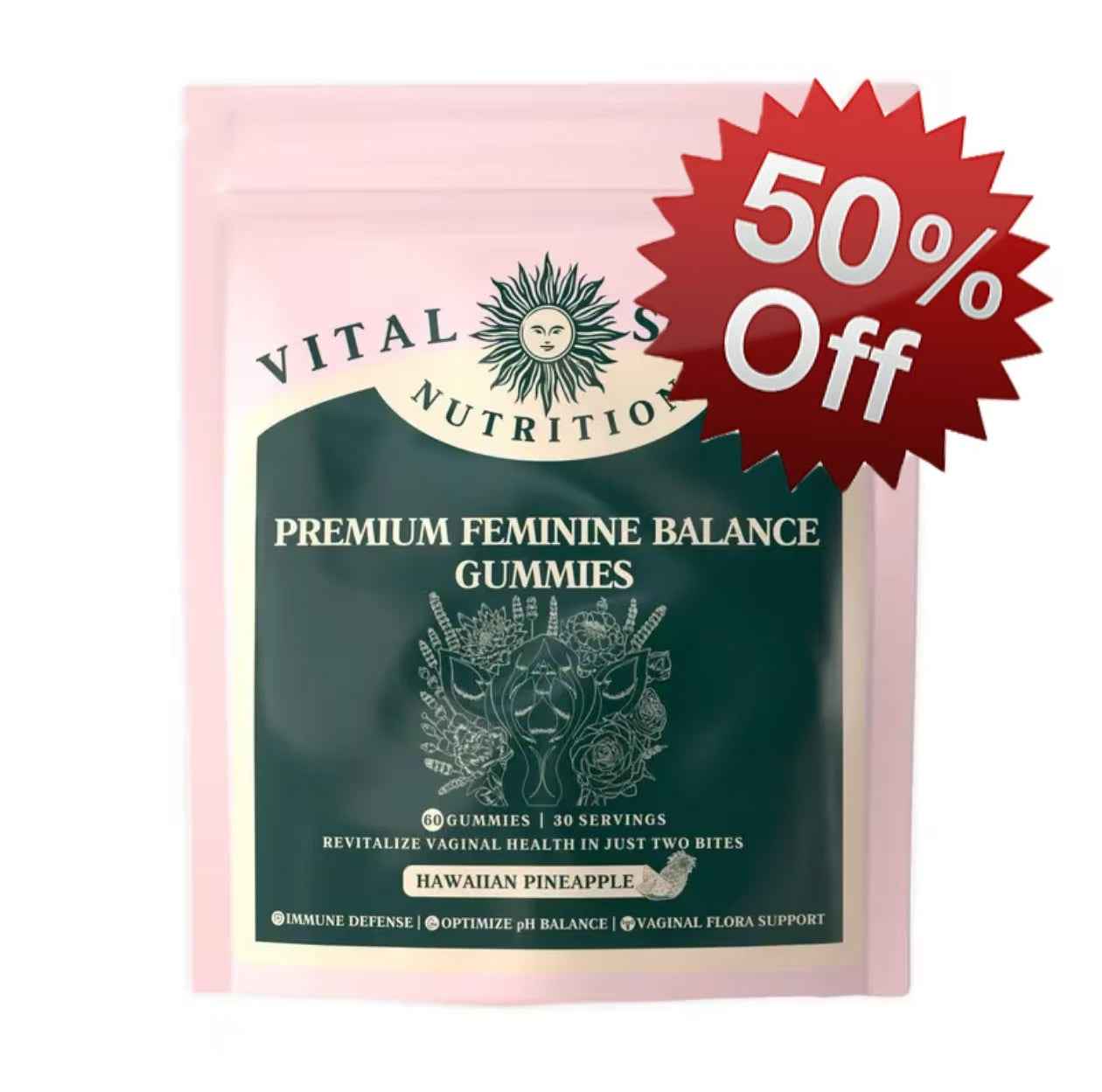Vital Source Nutrition - Premium Feminine Balance Gummies - for Women’s Health &amp; Wellness - Immune Support - Vegan, Gluten-Free - Hawaiian Pineapple - 60 Gummies - 30 Servings