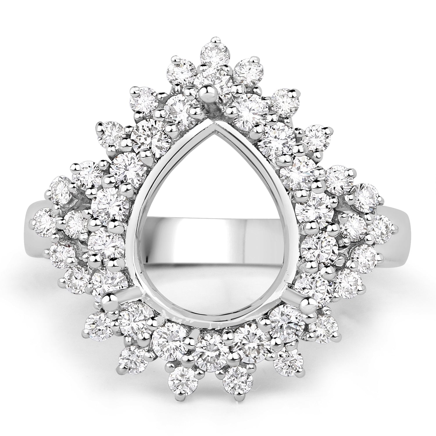 0.89 Carat Genuine White Diamond 14K White Gold Semi Mount Ring - holds 11x9mm Pear Gemstone by Bids.com