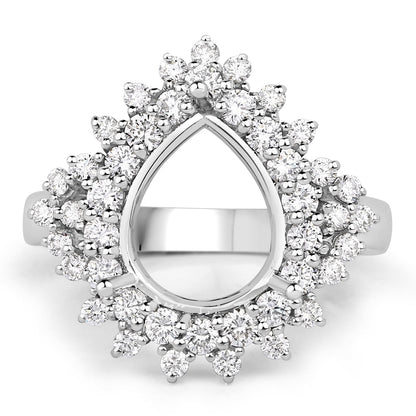 0.89 Carat Genuine White Diamond 14K White Gold Semi Mount Ring - holds 11x9mm Pear Gemstone by Bids.com