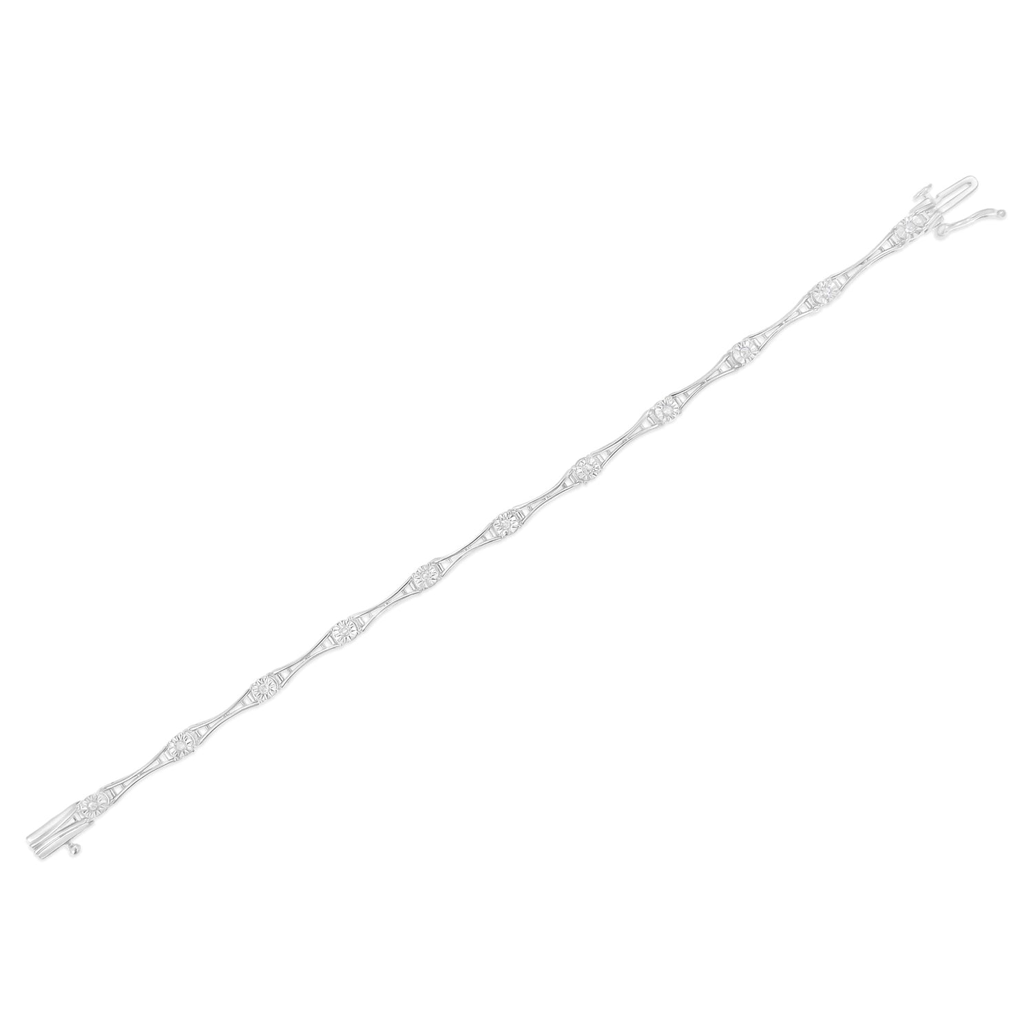 .925 Sterling Silver 1/4 Cttw Diamond Miracle-Set Flared-Bar 7" Link-Style Tennis Bracelet (I-J Color, I3 Clarity)  DestGlow