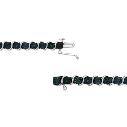 .925 Sterling Silver 1/10 Cttw Miracle-Set Treated Blue Color Diamond Miracle Plate "S" Link Tennis Bracelet (Blue Color, I2- I3 Clarity) - 7.25" by Bids.com