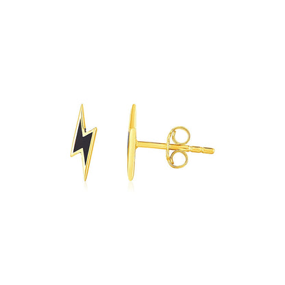 14k Yellow Gold and Enamel Black Lightning Bolt Stud Earrings by Bids.com