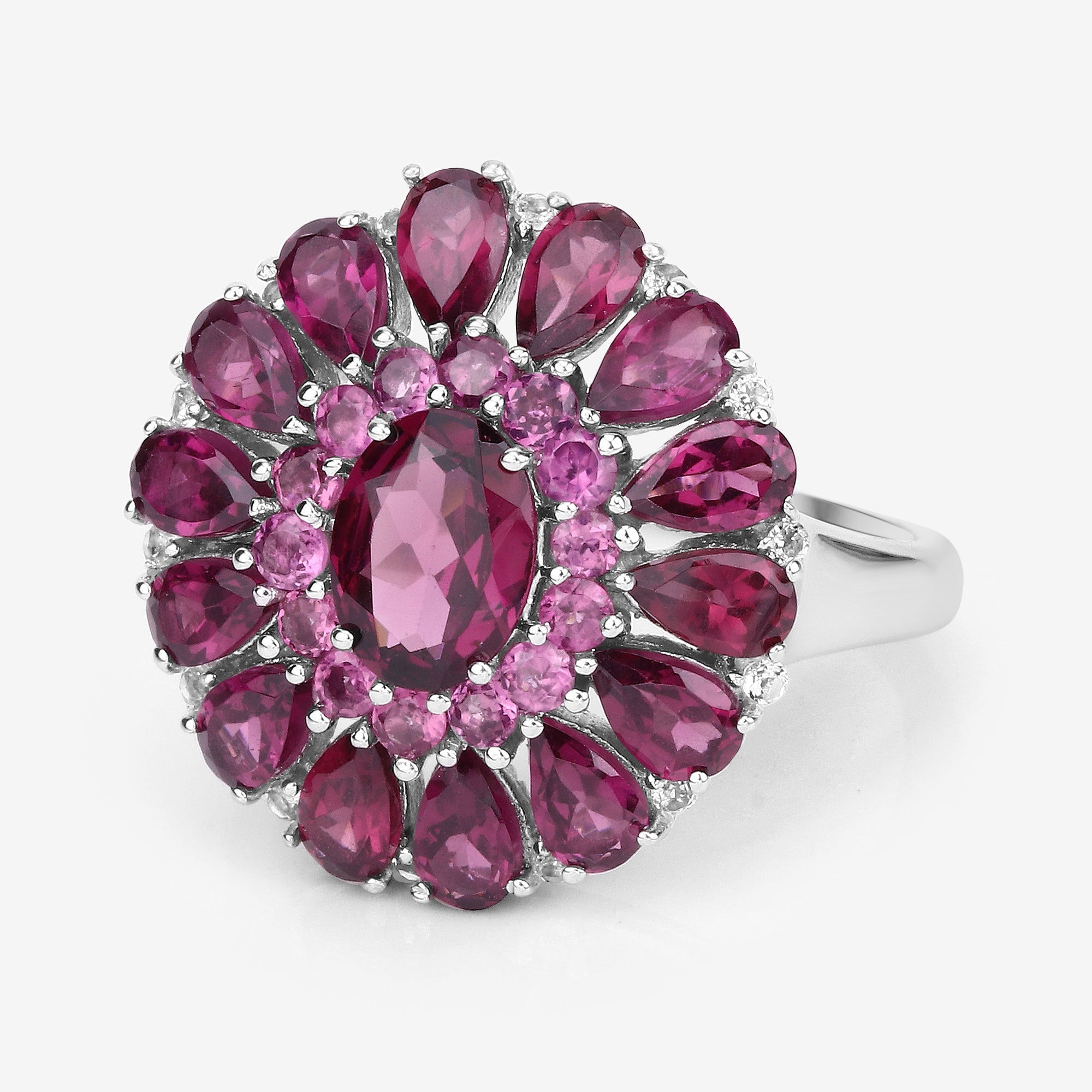 6.19 Carat Genuine Rhodolite and White Topaz .925 Sterling Silver Ring by Bids.com