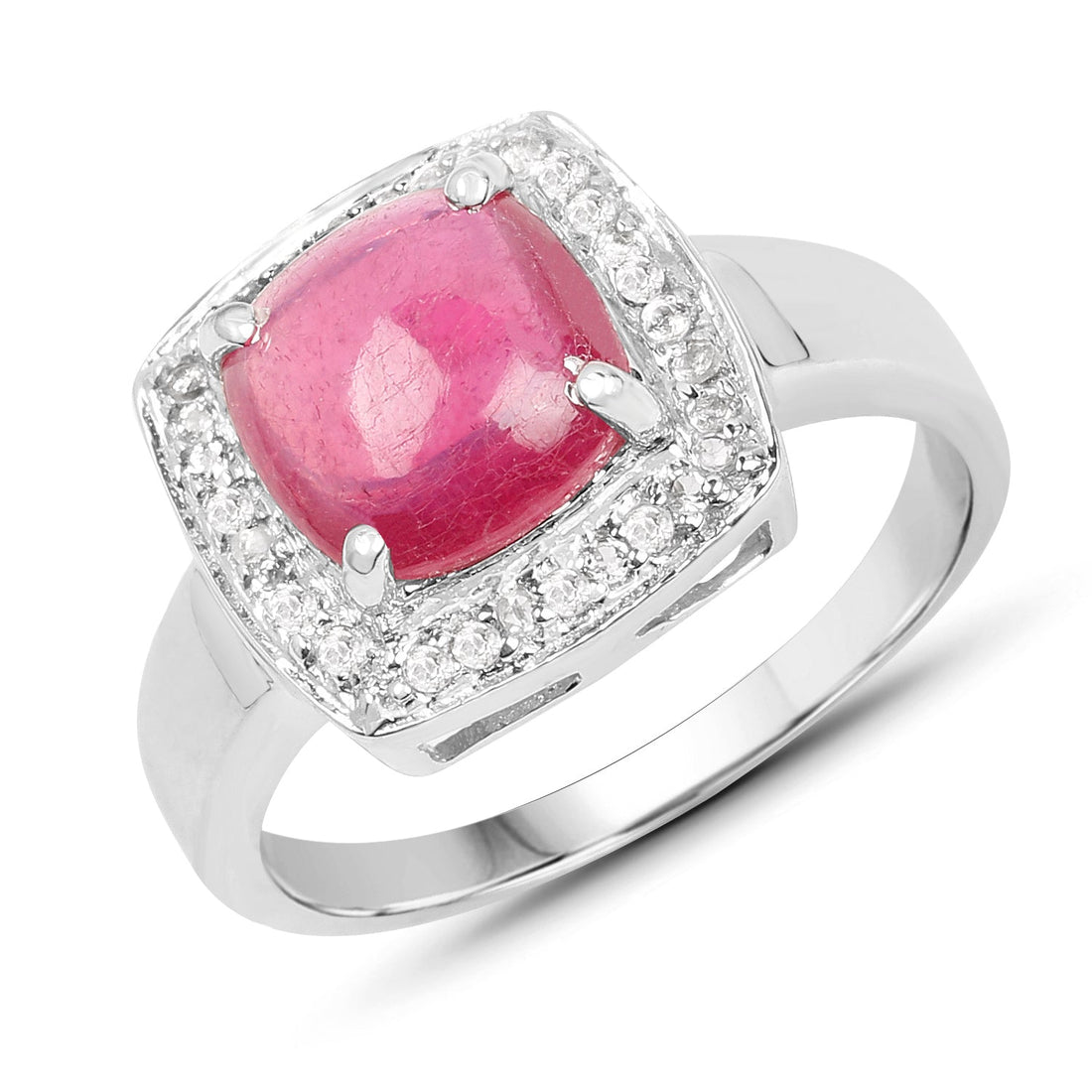 3.31 Carat Glass Filled Ruby and White Topaz .925 Sterling Silver Ring by Bids.com
