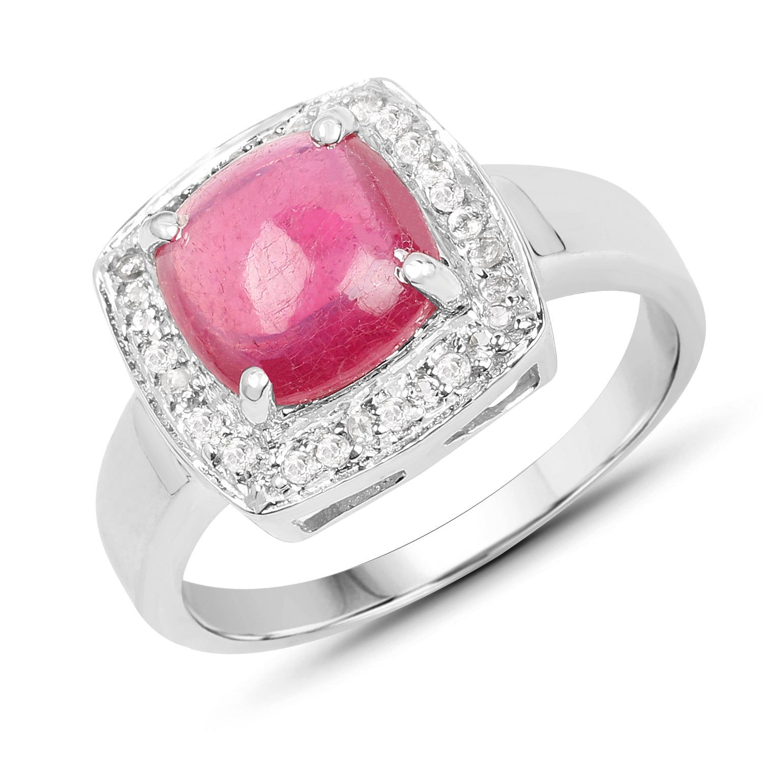 3.31 Carat Glass Filled Ruby and White Topaz .925 Sterling Silver Ring by Bids.com