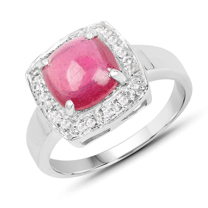 3.31 Carat Glass Filled Ruby and White Topaz .925 Sterling Silver Ring by Bids.com
