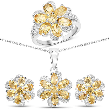 7.92 Carat Genuine Citrine and White Topaz .925 Sterling Silver 3 Piece Jewelry Set (Ring, Earrings, and Pendant w/ Chain) by Bids.com