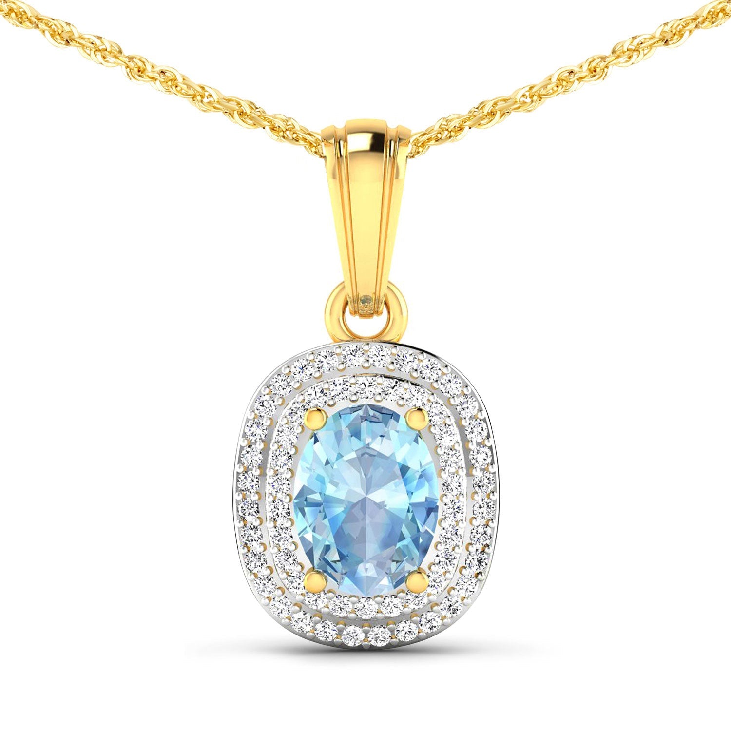 1.35 Carat Genuine Aquamarine and White Diamond 14K Yellow Gold Pendant by Bids.com