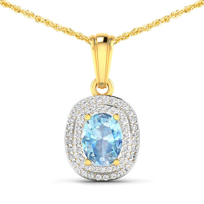 1.35 Carat Genuine Aquamarine and White Diamond 14K Yellow Gold Pendant by Bids.com