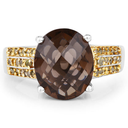 4.87 Carat Genuine Smoky Quartz and Yellow Diamond .925 Sterling Silver Ring by Bids.com